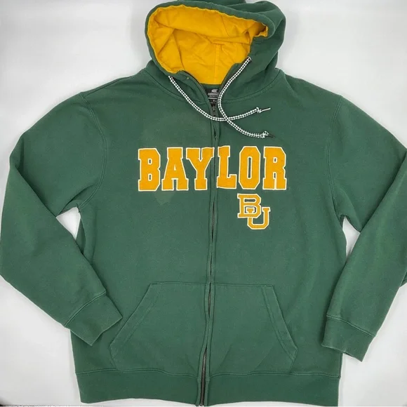 Baylor University Y2K Hooded Zip Sweatshirt Hoodie Green Gold Men’s XL - Picture 12 of 12